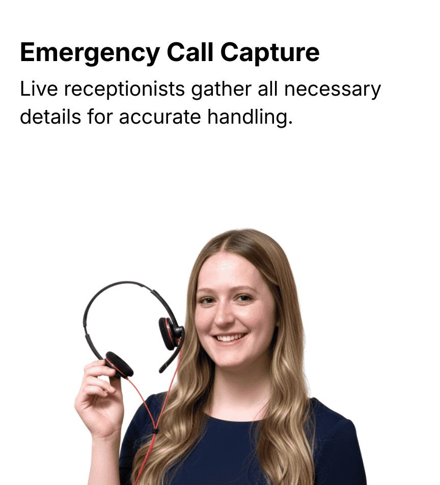 Emergency Call Capture Live receptionists gather all necessary details from the customer for accurate handling.
